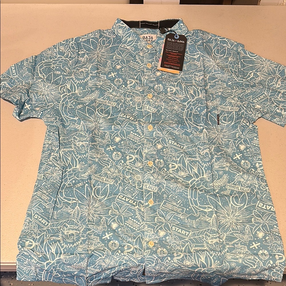 Blue Casual Button Down Shirt with Playful Design